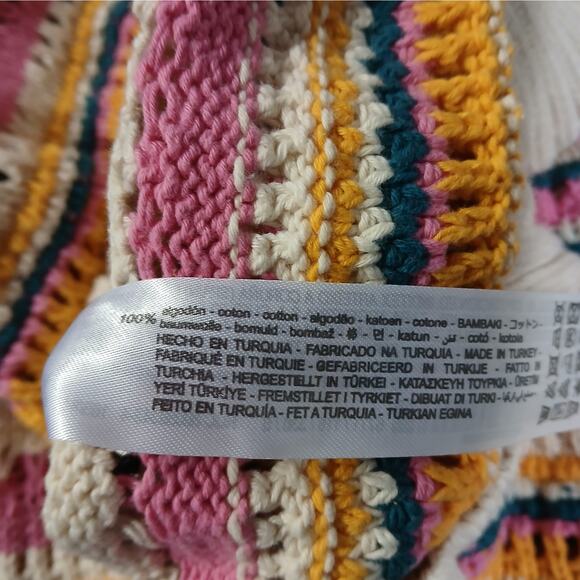 Zara Crew Neck Knit Sweater Women Small Pink Beige Striped Pullover Top Gorpcore - Picture 8 of 8